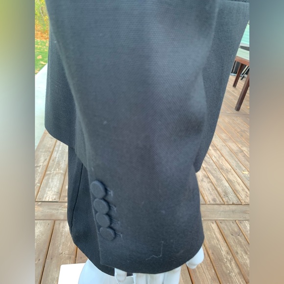 Zara black 100% Wool tuxedo style long blazer shiny black satin collar US Large - Picture 10 of 14